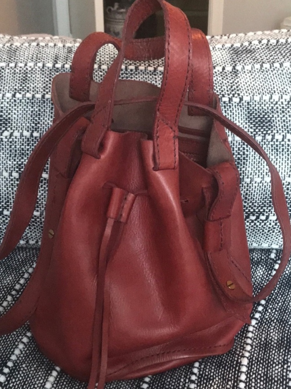 ❤️…Madewell Red Leather Drawstring Shoulder Bag